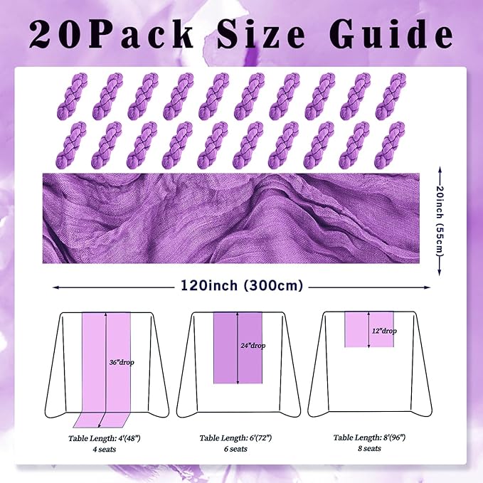 20 Pack Purple Cheesecloth Table Runner 10FT Boho Fabric Rustic Cheese Cloth - Image 2