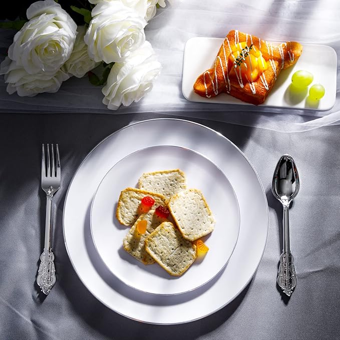 KIRE 100PCS Silver Plastic Plates - Image 3
