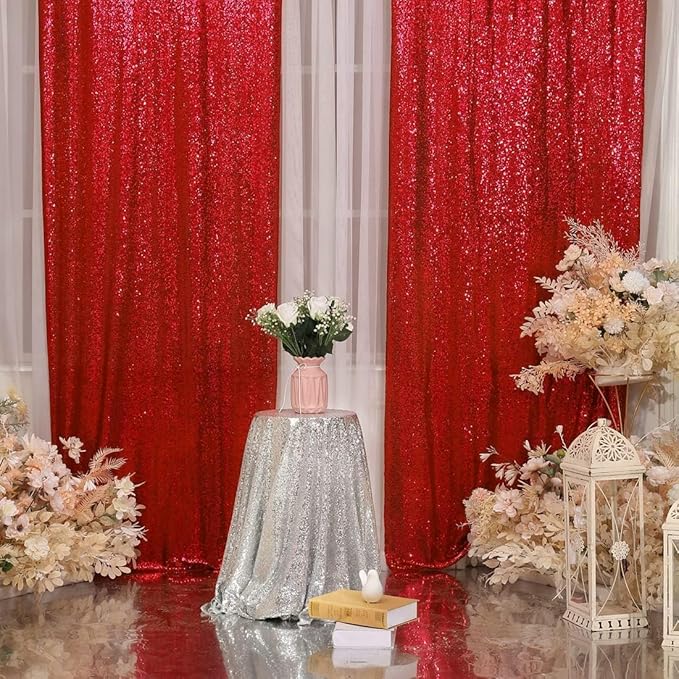 Poise3EHome Red Sequin Backdrop Curtain - Image 3
