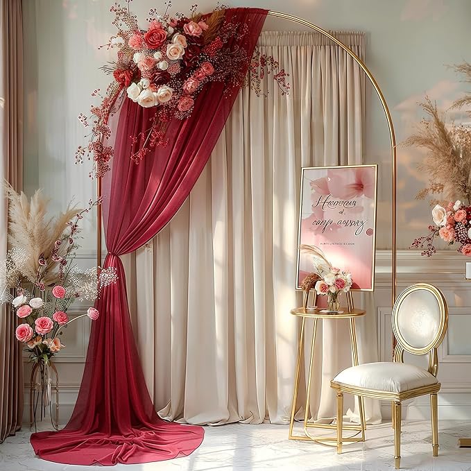 Burgundy Wedding Arch Draping Fabric 1 Panel 30'' x 20FT Burgundy Drapes Sheer - Image 7