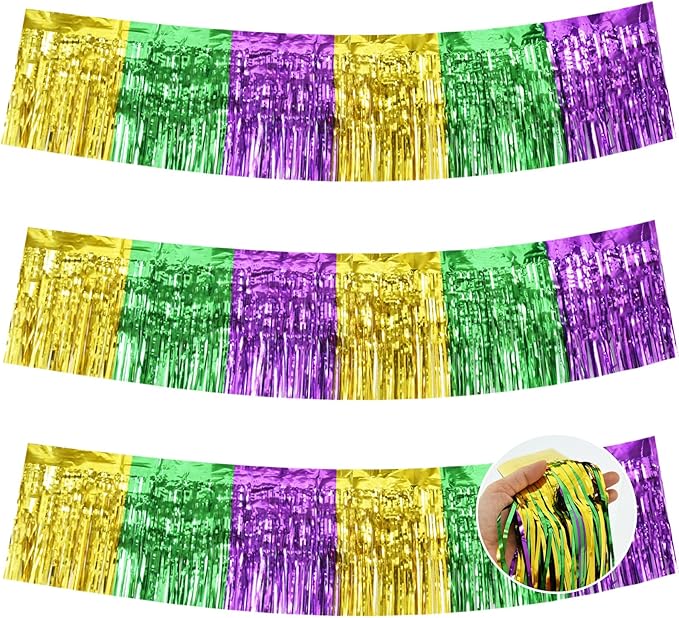 BEISHIDA 3 Packs Metallic Foil Fringe Garland Green Gold Purple Wall Hanging by Beishida
