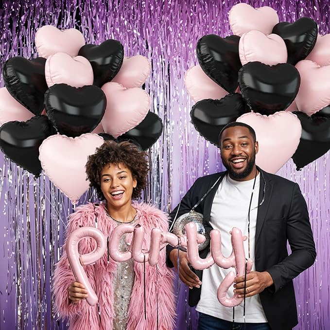 Black and Pink Heart Balloons - Image 3