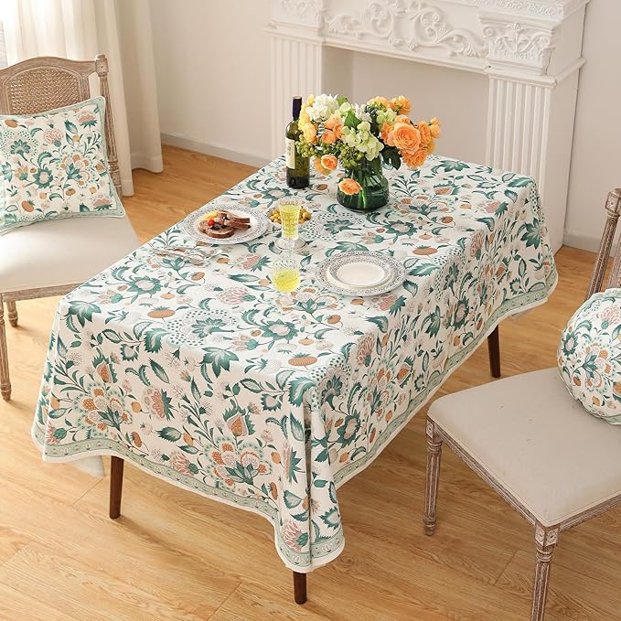 patdrea Designer Green Rectangle Table Cloth, Vintage Italian Floral Country - Image 7