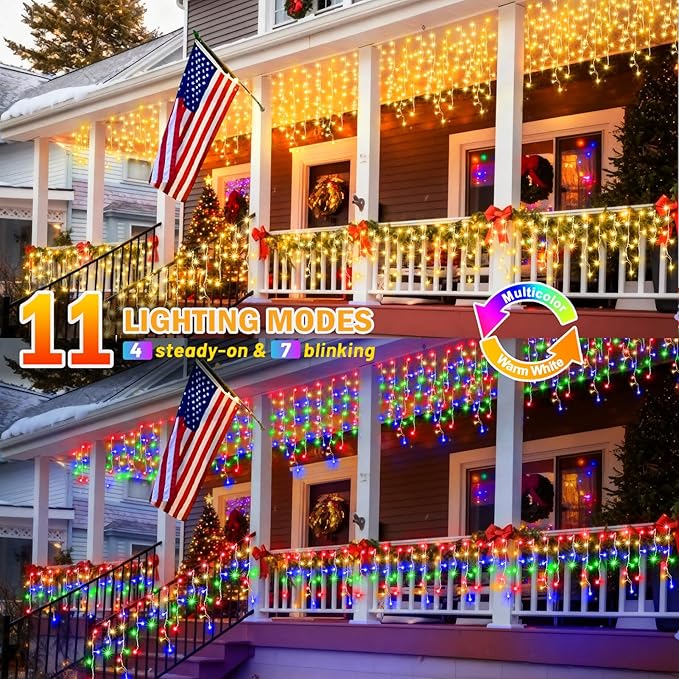 KNONEW Christmas Lights Outdoor Color Changing 400 LED 33ft 11 Modes Curtain - Image 4