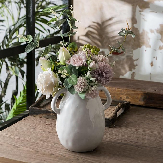 White Ceramic Vase with 2 Handles - Image 2