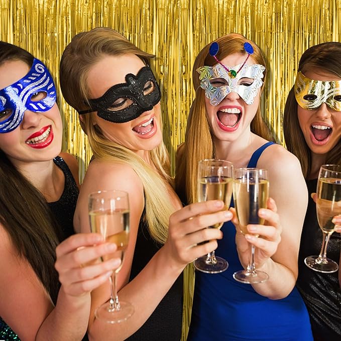 10 Pack Gold Fringe Curtain Backdrop Tinsel Streamers Birthday Party - Image 3