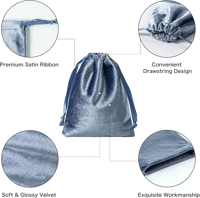 QIANF 12pcs Dusty Blue Velvet Drawstring Bags 4x6 inches Glossy Small Velvet - Image 4