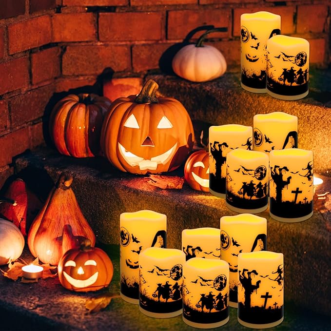 12-Pack Halloween-Flameless Led Pillar Candles，Remote Control and Timer - Image 9