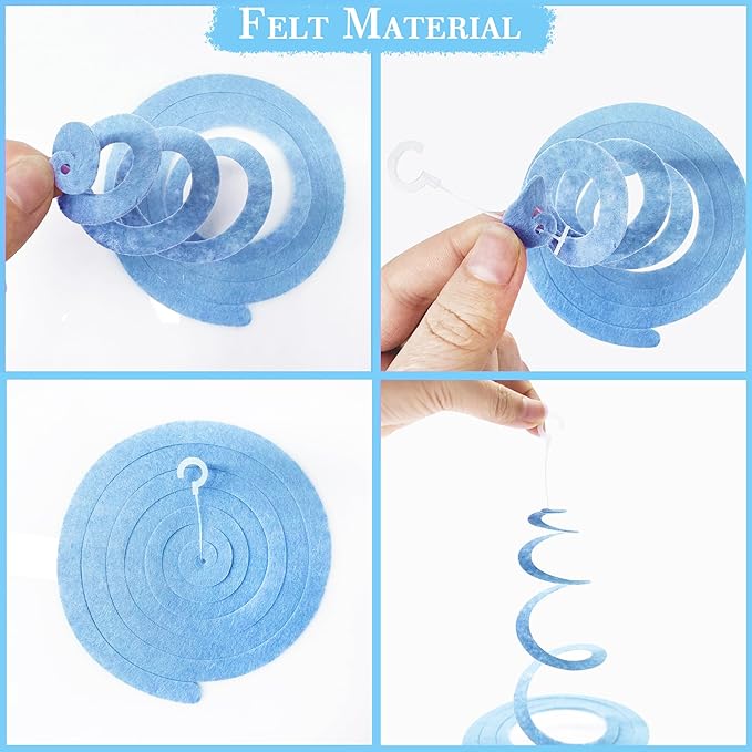 36 Pcs Dusty Blue Gray Hanging Swirl Decorations Navy Blue Grey Felt Swirl - Image 4