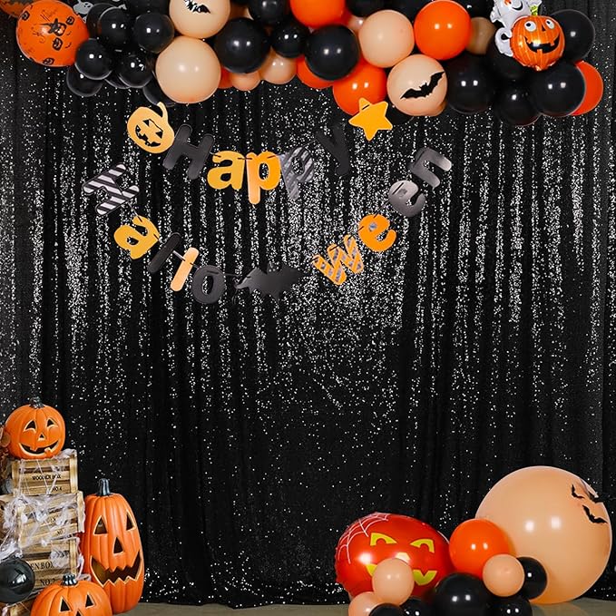 SquarePie Sequin Backdrop 10FT x 10FT Black Curtain Background by SquarePie