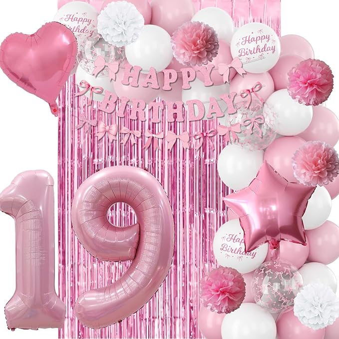 19th Birthday Decorations for Girls Pink Number 19 Balloon Bow Coquette Happy - Image 7