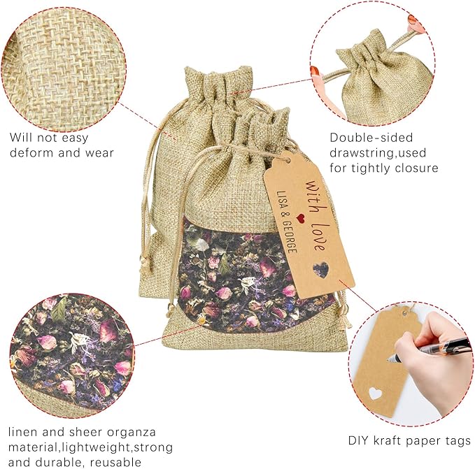 GIOIPC 50Pcs 5 x 7 Inch Linen Burlap Sheer Bags - Image 3