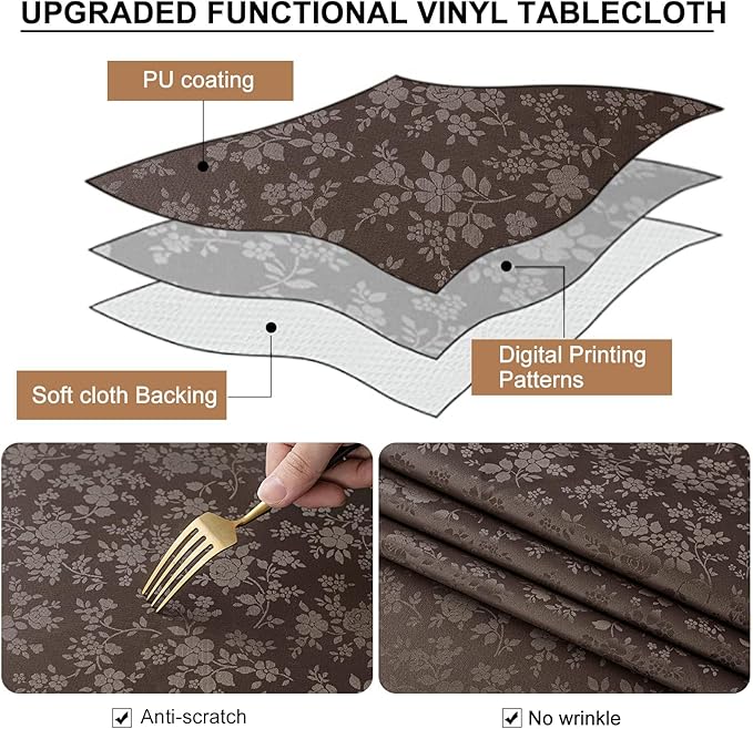 Smiry Round Table Cloth, Waterproof Heavy Duty Vinyl Tablecloths, Wipeable - Image 2
