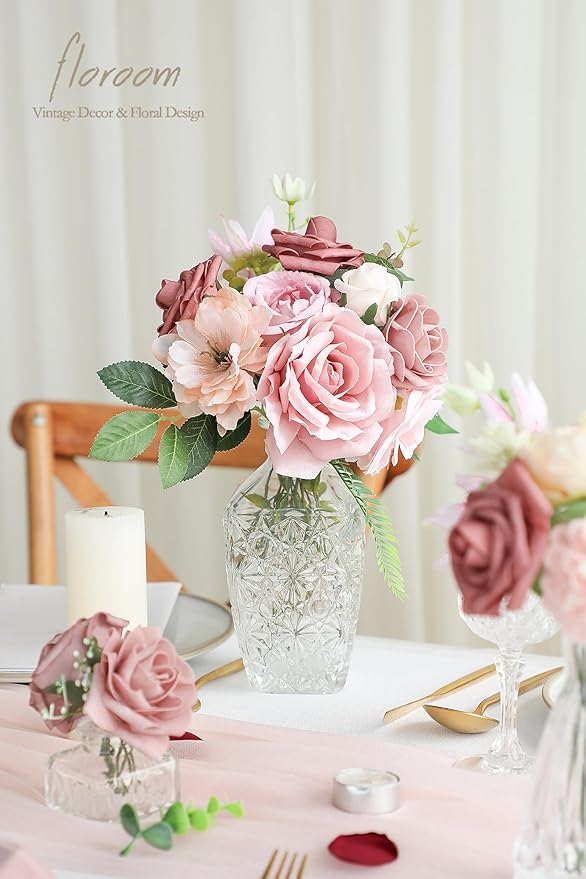 Floroom Dusty Rose Artificial Flowers Fake Roses Peonies and Greenery Combo Box - Image 3