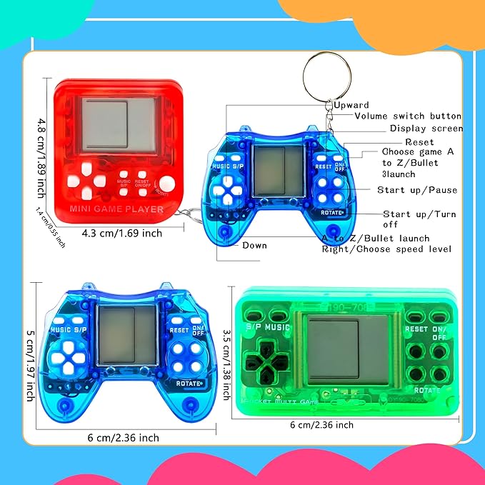 36 Pack Video Game Keychain Mini Square Handheld Video Game Key Chain - Image 2
