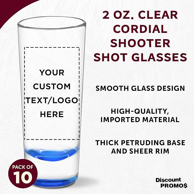 Custom Cordial Shooter Shot Glasses 2 oz. Set of 10, Personalized Bulk Pack - Image 3