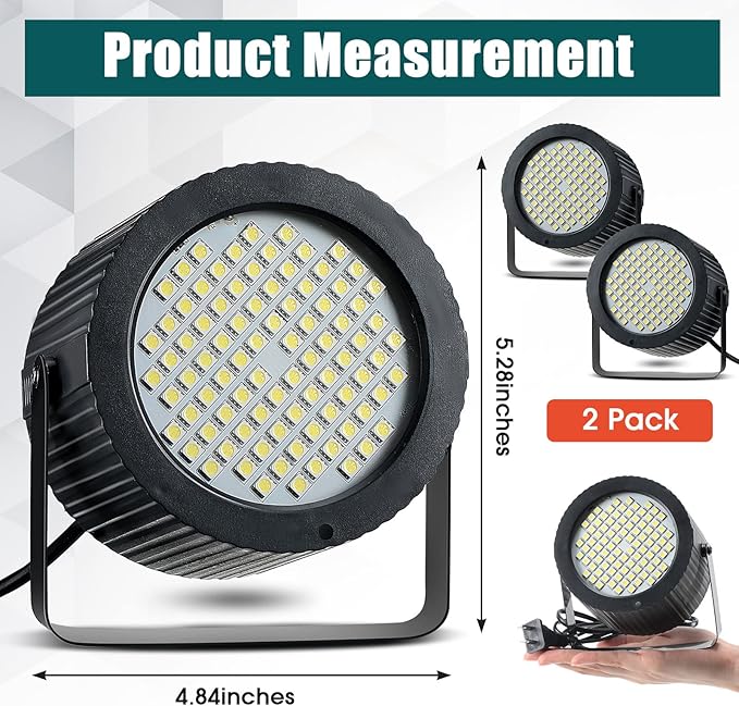 2 Pcs Bright White Strobe Light 88 LEDs Flash Party Lighting Speed and Sound - Image 2