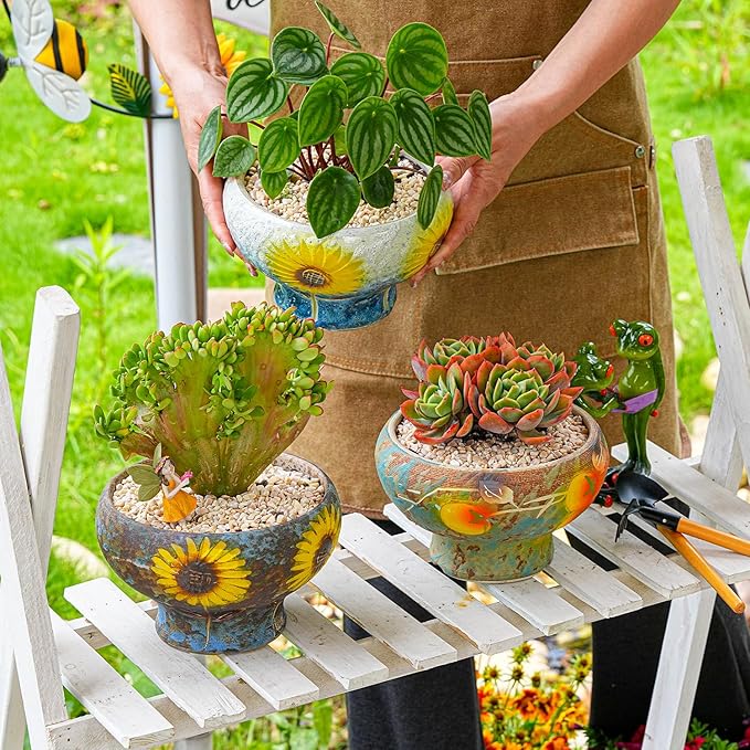 Sungmor Small Succulent Planters Set of 2, Beautiful Hand Crafted Ceramic Plant - Image 4