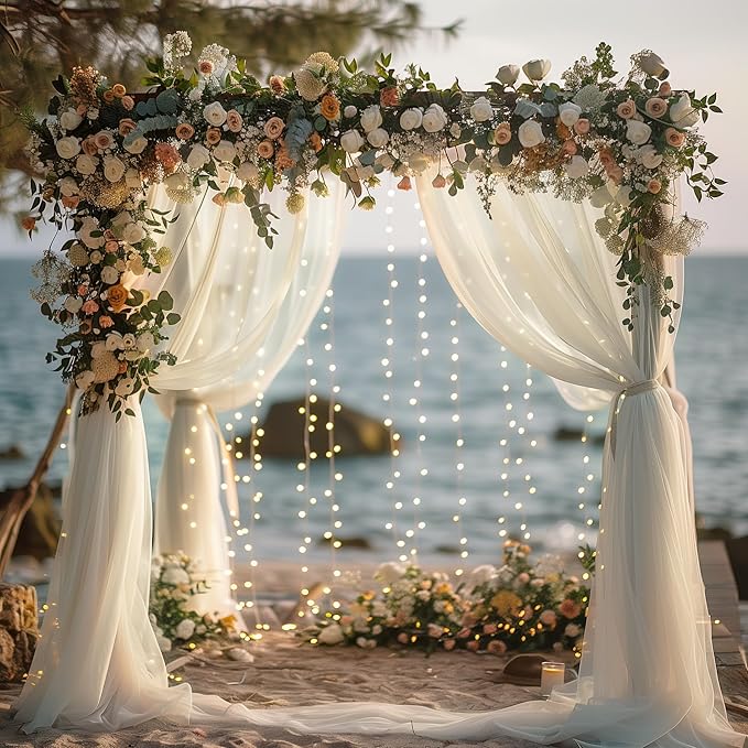 Fomcet Ivory Tulle Backdrop Curtains - Image 6