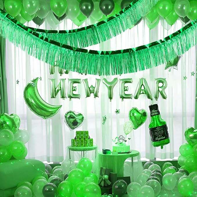 Green Foil Fringe Garland 10FT 2packs, Metallic Foil Tinsel Fringe Banners - Image 3