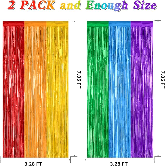 2 Pack Rainbow Backdrop Curtains, 3.28 FT x 7.05 FT Colofull Party Decorations - Image 2