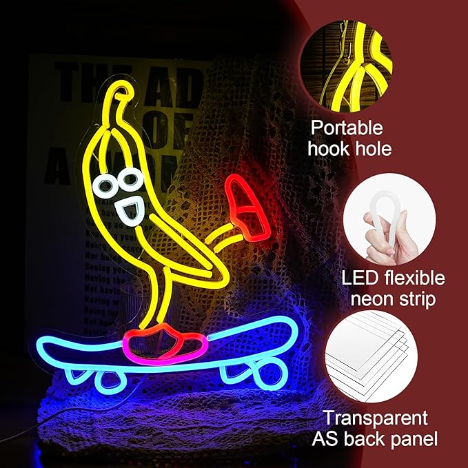 Skateboard Banana Neon Sign Cool Slide Banana LED Neon Light Dimmable Banana - Image 3