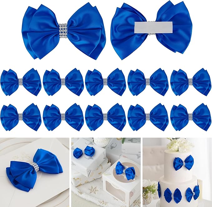 Royal Satin Bows 4'' Premade Blue Ribbon Bow, Gift Bows by LiBongTa