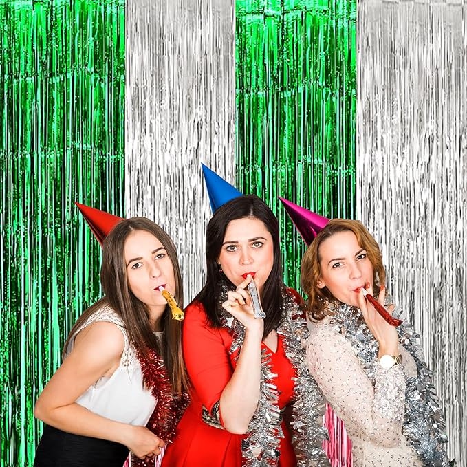 4P Metallic Foil Fringe Tinsel Table Skirts - Image 4