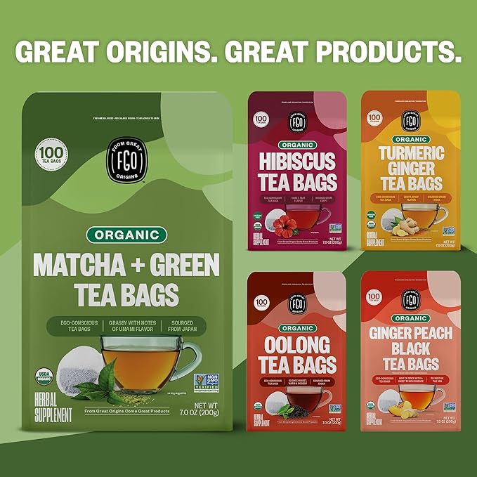 FGO Organic Japanese Matcha + Green Tea, Eco-Conscious Tea Bags, Resealable Bag - Image 7
