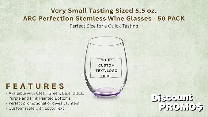 Custom Stemless Wine Glasses by ARC 5.5 oz. Set of 50, Personalized Bulk Pack - Image 2