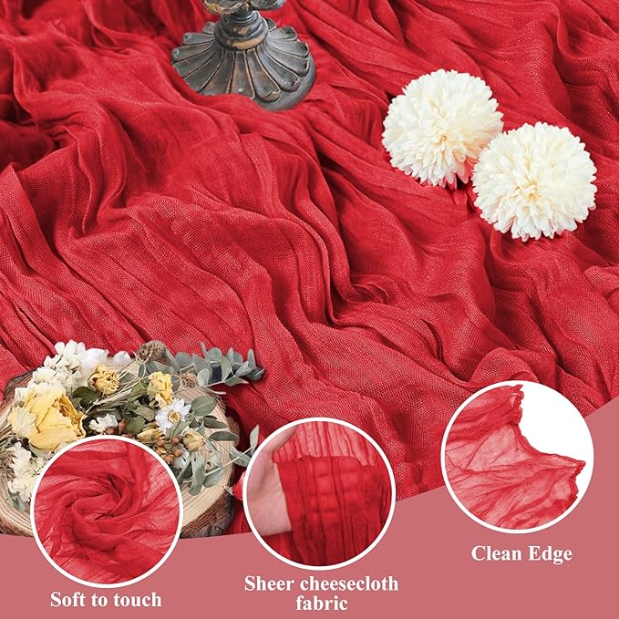 Asee'm 6PCS Fall Table Runner Cheesecloth 10FT Red Boho Gauze Fabric Rustic - Image 3