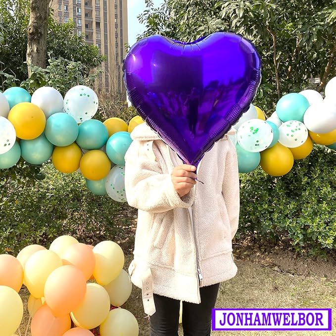 Jonhamwelbor 20Pcs 18 inch Purple Foil Mylar Heart Shape Balloons Decorations - Image 3