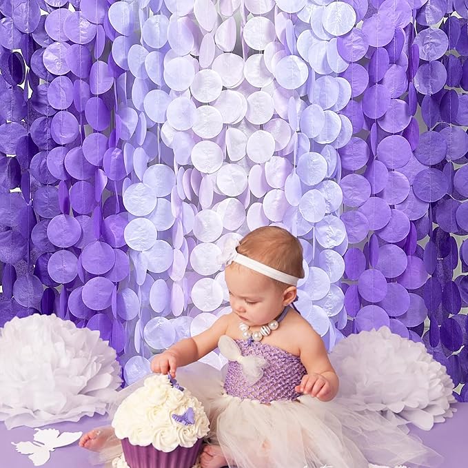 205Ft Lavender Party Decoration Ombre Purple Polka Dot Backdrop Streamer Tissue - Image 4