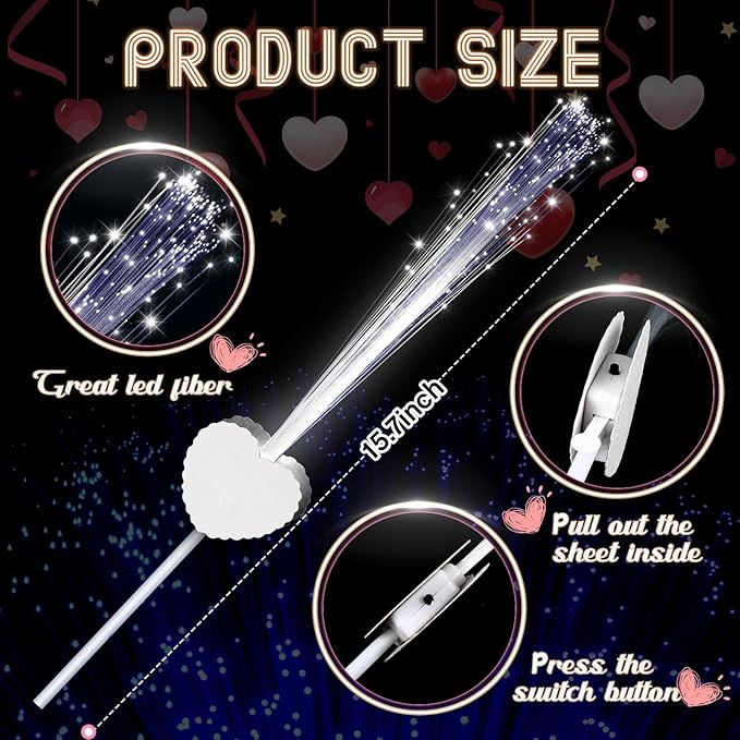50 Pcs Wedding Sparklers Heart Shaped LED Glow Sticks Fiber Optic Wands Light - Image 2