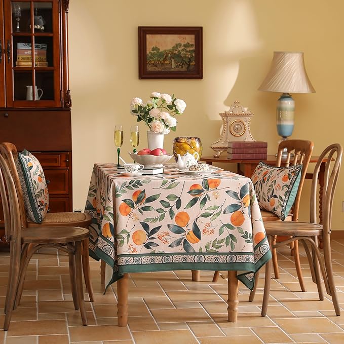 patdrea Designer Vintage Linen Rectangle Table Cloth, Framhouse Oranges and - Image 3