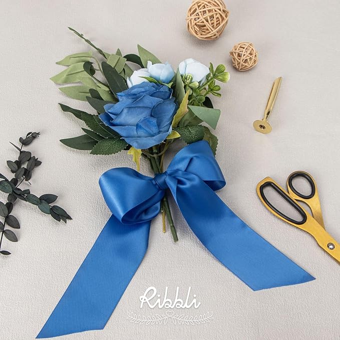 Ribbli Royal Blue Double Faced Satin Ribbon, 2” x Continuous 10 Yards, Use - Image 4