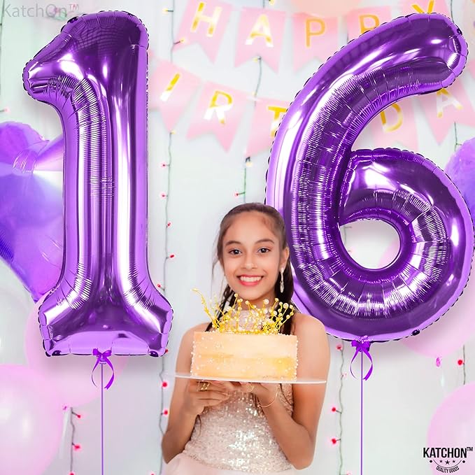 KatchOn, 40 Inch | Mylar 16 Balloon Numbers Purple - Image 8