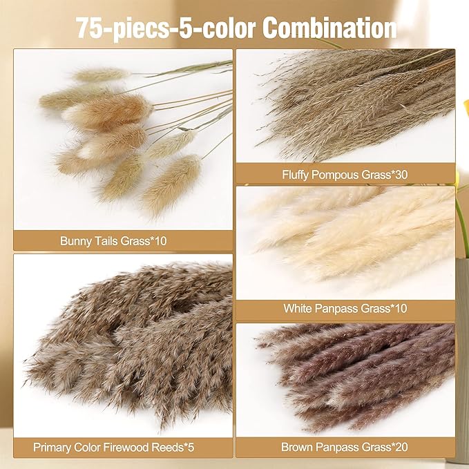 N&T NETING 75Pcs Pampas Grass Decor-10Pcs White Pampas Grass - Image 3