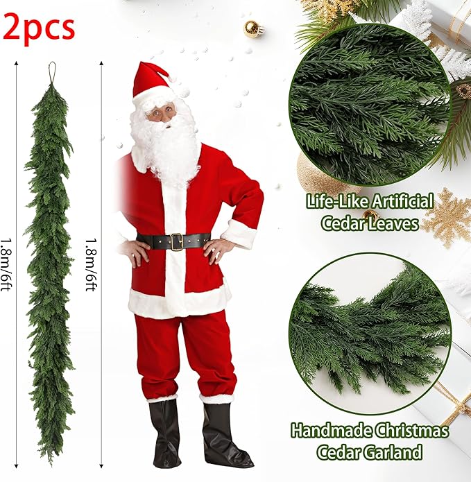 2PCS Christmas Cedar Garland 6FT Artificial Realistic Soft and Thickness Green - Image 2