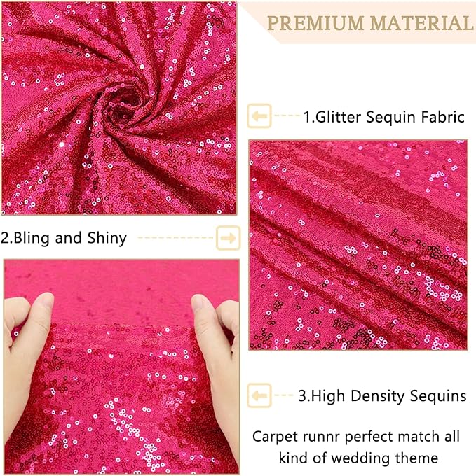 MODFUNS Sequins Aisle Runner for Wedding Ceremony Hot Pink Aisle Runner Rug - Image 3