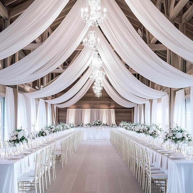 60ft x 15ft White Wrinkle Free Backdrop Curtains - Image 4