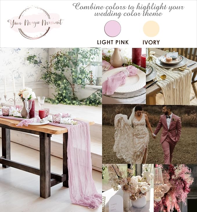 Light Pink Cheesecloth Table Runner Set of 2, 12 ft Cotton Gauze Runner Rustic - Image 2
