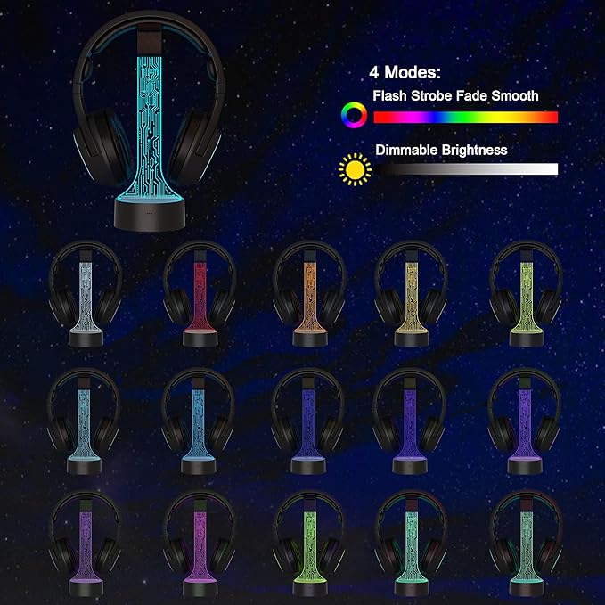 Light up Headphone Stand for Desk, Gaming Headset Holder RGB - Image 2