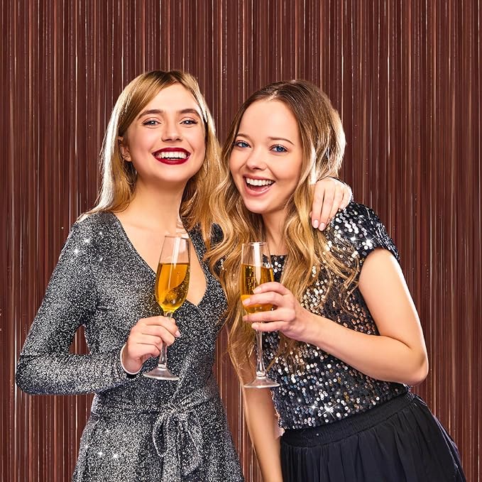 2 Pack Coffee Brown Metallic Tinsel Foil Fringe Curtains, Door Streamers Photo - Image 3