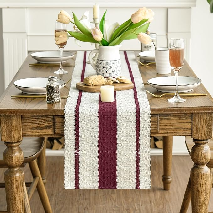 Artoid Mode Red Farmhouse Woven Rustic Table Runner, Seasonal Holiday Hollow - Image 2