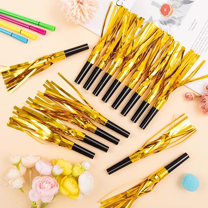 36 Pcs Noise Makers Birthday Blowers Glitter Metallic Fringed Party Blow Horns - Image 2