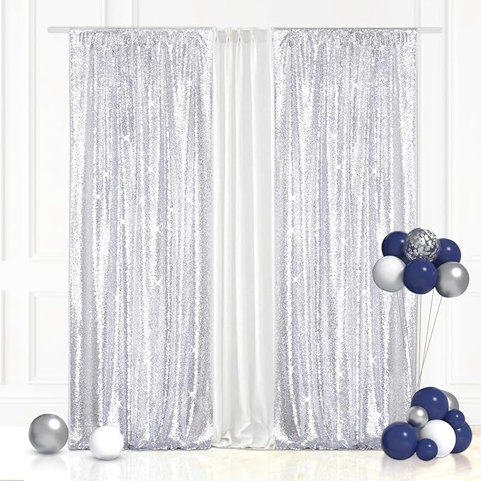 Eternal Beauty Silver Sequin Backdrop Curtains, Shimmer Back Drop by EternalBeauty