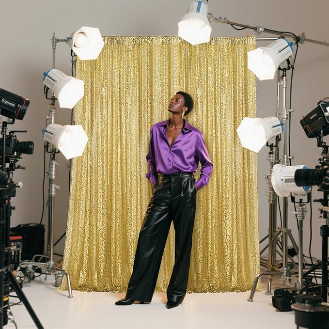 Gold Sequin Backdrop Curtain 2 Panels 2FTx8FT Glitter Photography Backdrop - Image 8