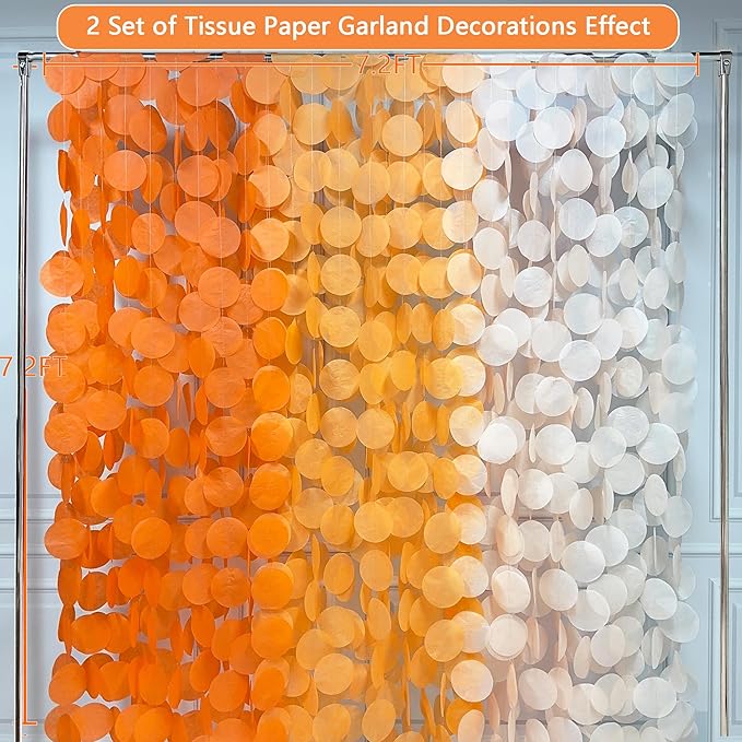 192 Ft Orange Party Decorations Ombre Orange Big Circle Dots Backdrop Streamer - Image 3