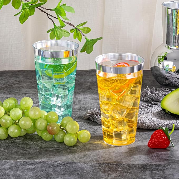 I00000 16 oz Silver Plastic Cups, 100 Pack Clear Plastic Cups, Heavy-duty - Image 4